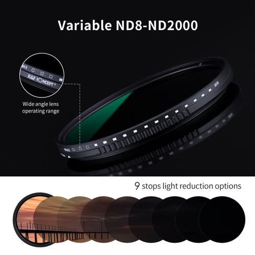K&F Concept 43mm Nano-D ND8-ND2000 Variable ND Filter Multiresistant Coating (3-11 blendi) - 3